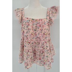 Milkmaid Tiered Fairy Women Tank Top Large Floral Crochet Eyelet Pink Coquette